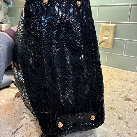 Michael Kors Black Snake-Embossed Tote with Gold MK Charm - Picture 4 of 4